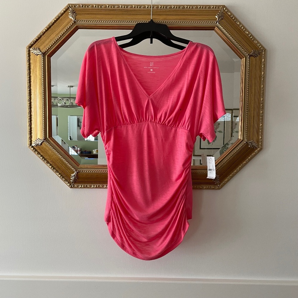 New York & Company Vibrant Pink Short Sleeve Tee